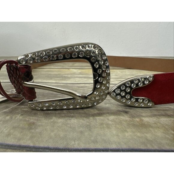Vintage Claudio Orciani Genuine Snake Suede Belt Size 28 Red Rhinestones NEW main image 4